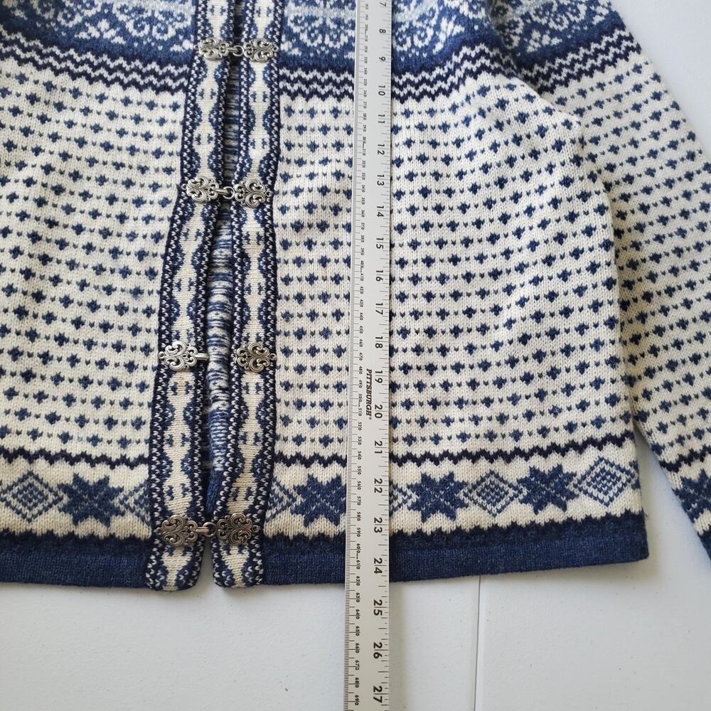 Skyr Nordic Fair Isle Cardigan Sweater Womens Large Blue 100% Wool Ski - Picture 5 of 9